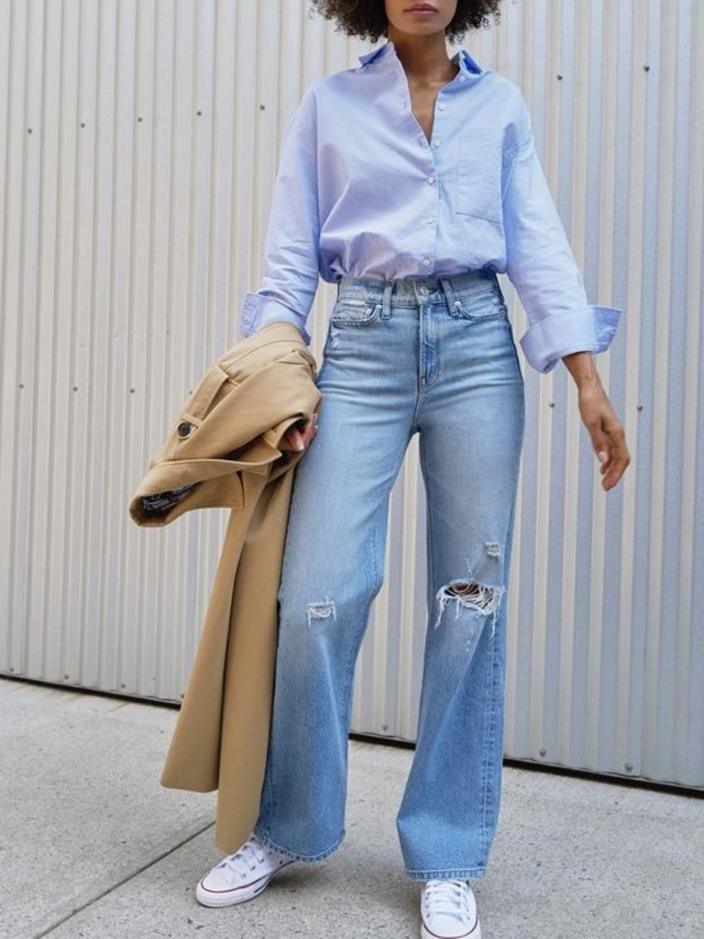 AYR Light Blue Wide-Leg Ripped Jeans